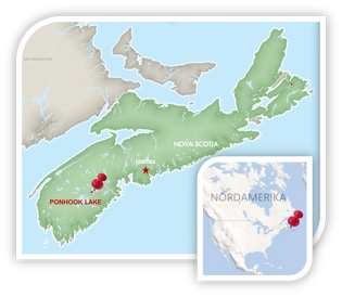 Landkarte von Nova Scotia, Lage Ponhook Lake